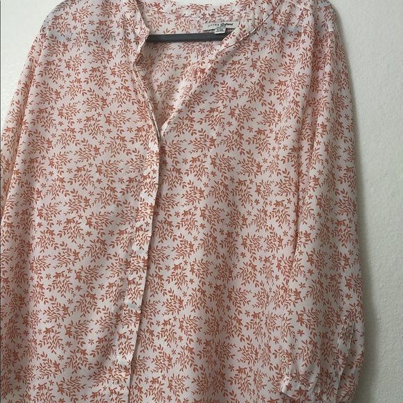 Women's Floral Button Down Shirt - Orange and White - Picture 4 of 5
